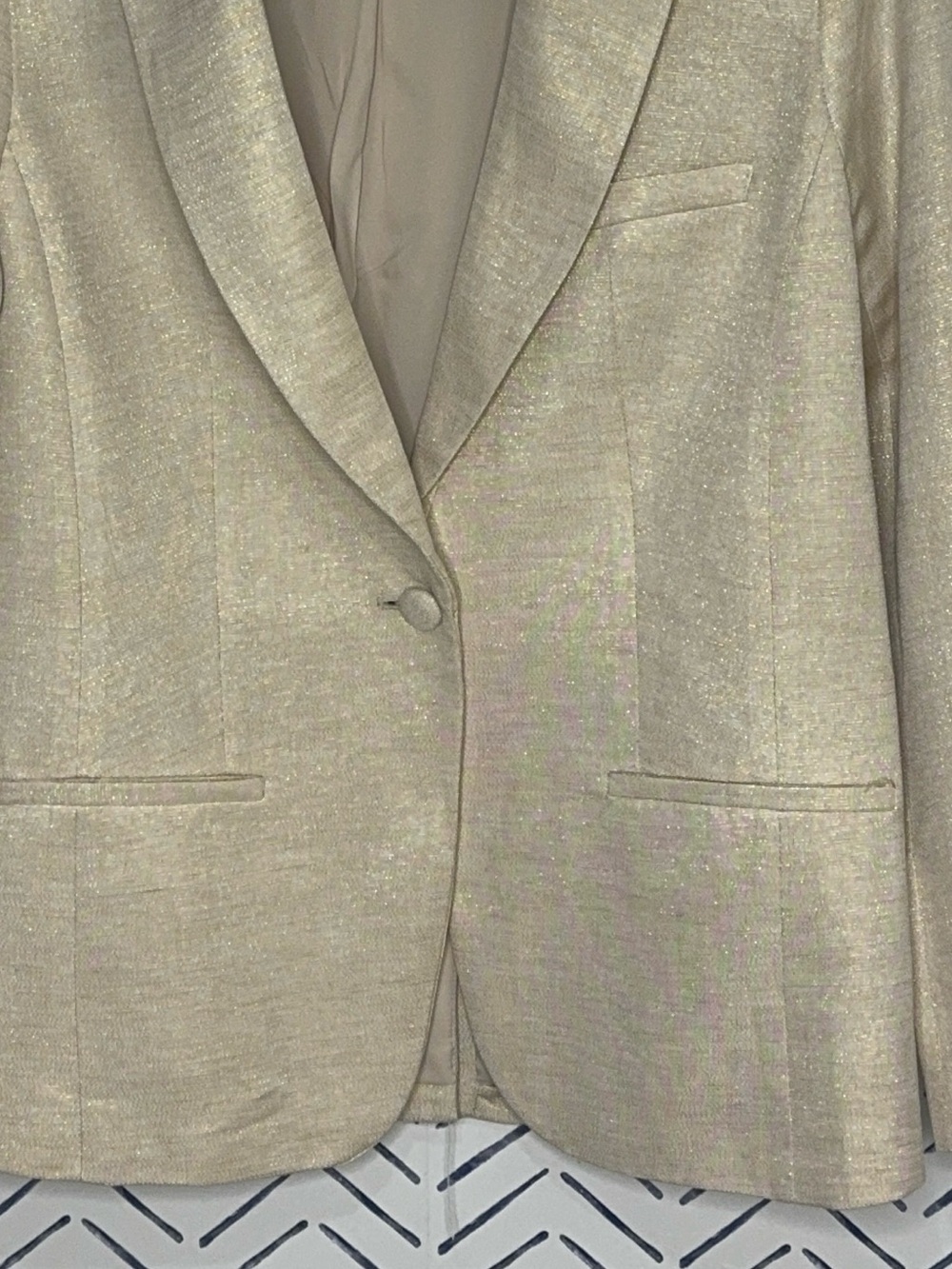 NWOT INC Summer Linen Gold Metallic Beige single-button blazer SP - Picture 3 of 9